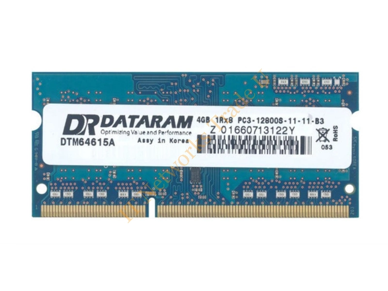DTM64615A Dataram 4GB DDR3-1600MHz PC3-12800 non-ECC Unbuffered CL11 204-Pin SoDimm Single Rank Memory Module Laptop Memory