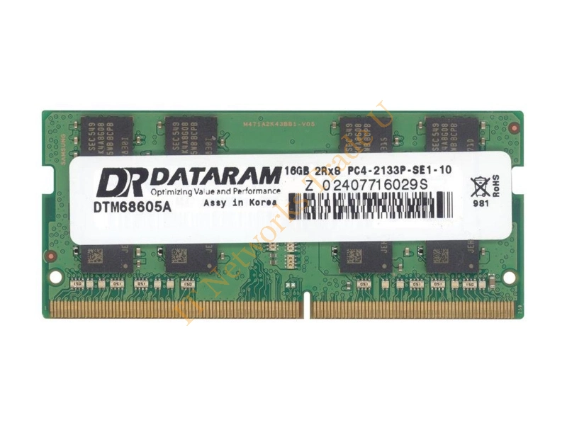 DTM68605-H Dataram 16GB DDR4-2133MHz PC4-17000 non-ECC Unbuffered CL15 260-Pin SoDimm 1.2V Dual Rank Memory Module Laptop Memory