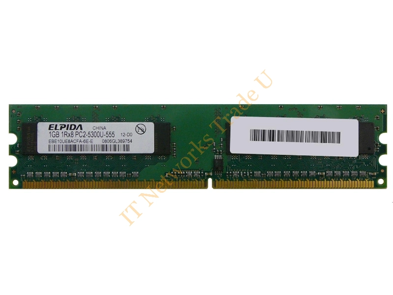 EBE10RE8ACFA-6E-E Elpida 1GB DDR2-667MHz PC2-5300 ECC Registered CL5 240-Pin DIMM Single Rank Memory Module Server Memory