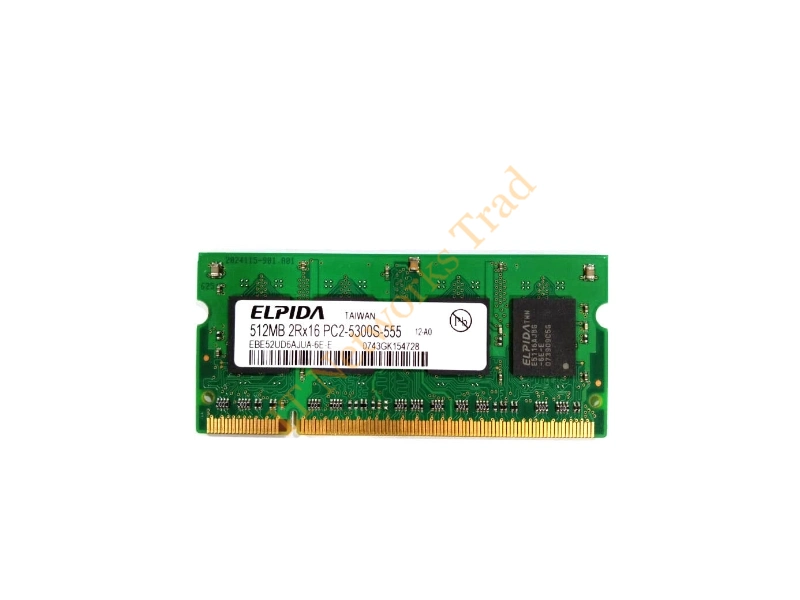 EBE52UD6AFSA-5C Elpida 512MB DDR2-533MHz PC2-4200 non-ECC Unbuffered CL4 200-Pin SoDimm Dual Rank Memory Module Laptop Memory