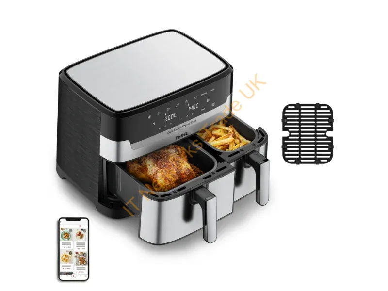 EY905D10 - Tefal Dual Easy Fry & Grill EY905D Double 8.3 L Stand-alone 2700 W Hot air fryer Stainless steel