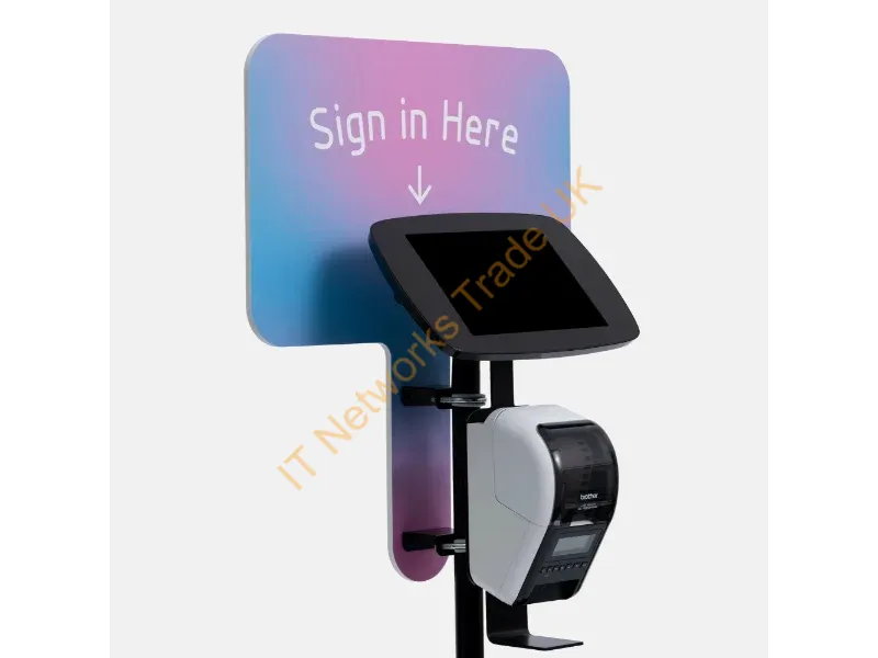 FBR-BRD-B4-ARM6-MX - Bouncepad Floorstanding with Brother Printer Mount and Branding Board (inc USB Cable) | Exposed Front Camera and Home Button | Black | Apple iPad Air 6th Gen 11-inch (2024)