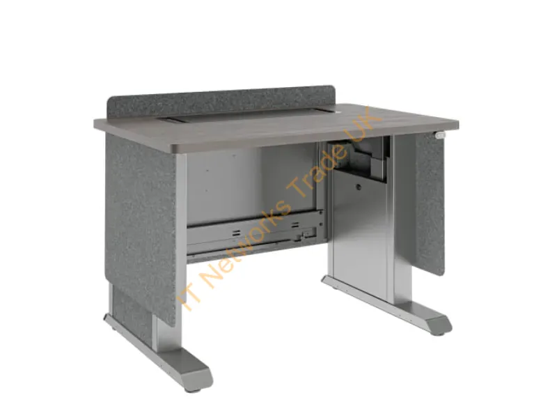 FML-42AA3GC-FR - Middle Atlantic Products Forum� Lectern, 42" Wide, Electrically Height Adjustable, Wilsonart� Asian Night, Graphite Powdercoat, Charcoal Gray Felt with Power for France