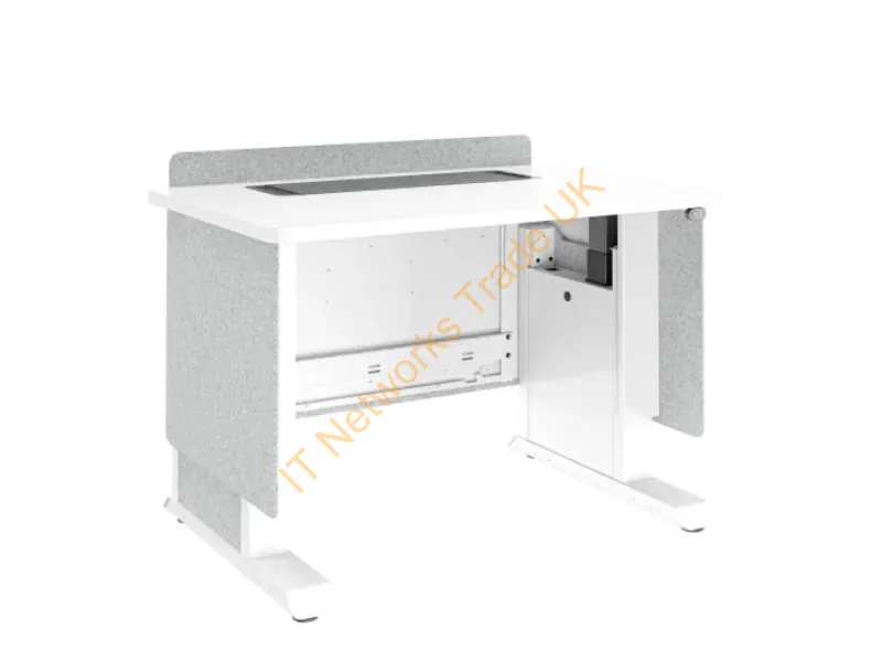 FML-42AD8WS-EU - Middle Atlantic Products Forum� Lectern, 42" Wide, Electrically Height Adjustable, Wilsonart� Designer White, White Powdercoat, Silver Gray Felt with Schuko Power