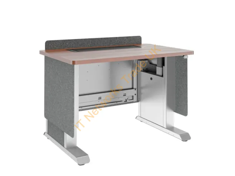 FML-42AE0MC-FR - Middle Atlantic Products Forum� Lectern, 42" Wide, Electrically Height Adjustable, Wilsonart� Biltmore Cherry, Magnesium Powdercoat, Charcoal Gray Felt with Power for France