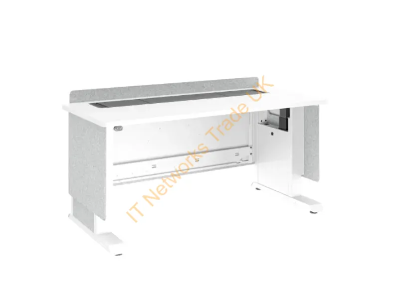 FML-60AD8WS-FR - Middle Atlantic Products Forum� Lectern, 60" Wide, Electrically Height Adjustable, Wilsonart� Designer White, White Powdercoat, Silver Gray Felt with Power for France