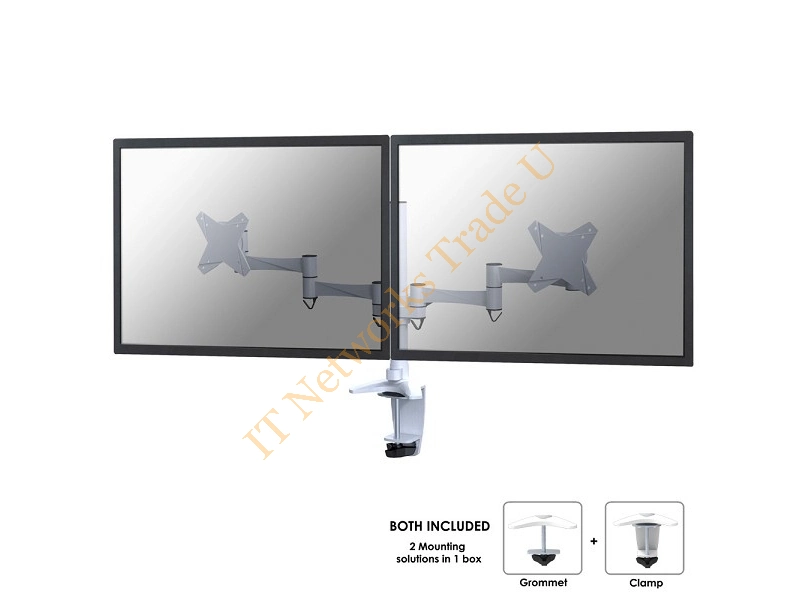 FPMA-D1330DWHITE - Newstar Full Motion Dual Desk Mount (clamp & grommet) for two 10-27" Monitor Screens, Height Adjustable White Monitor Accessory