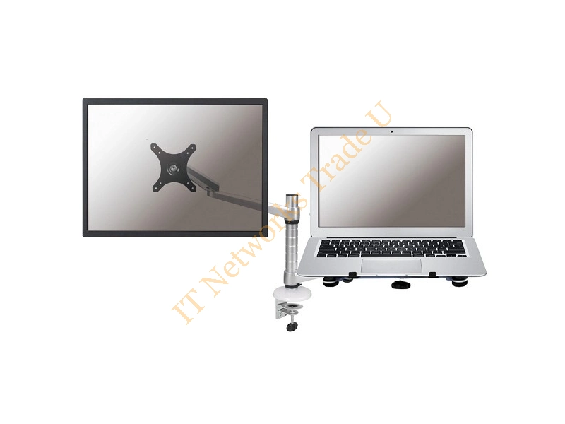 FPMA-D300NOTEBOOK - Newstar Desk Mount (clamp) for Laptop & Monitor (10-27"), Height Adjustable Silver Monitor Accessory