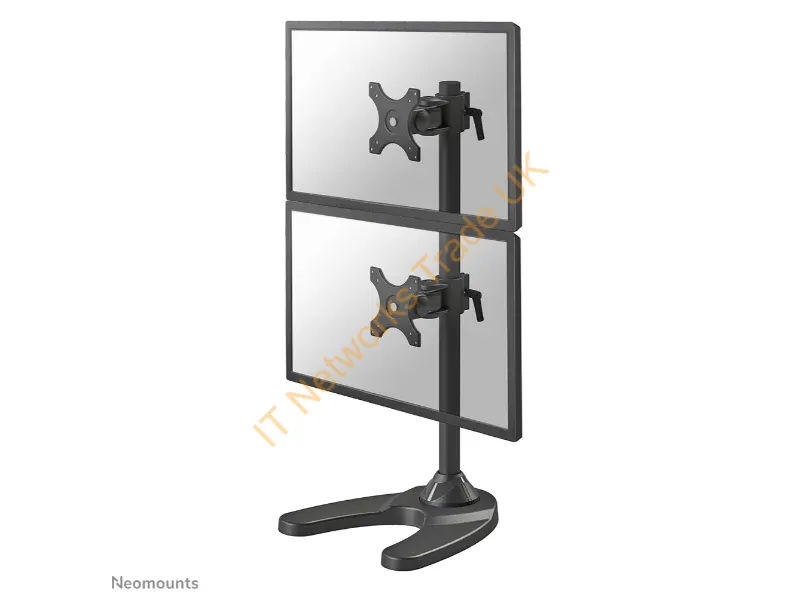 FPMA-D700DDV - Newstar Tilt/Turn/Rotate Dual Desk Mount (stand & grommet) for two 10-27" Monitor Screens ONE ABOVE OTHER, Height Adjustable Black Monitor Accessory