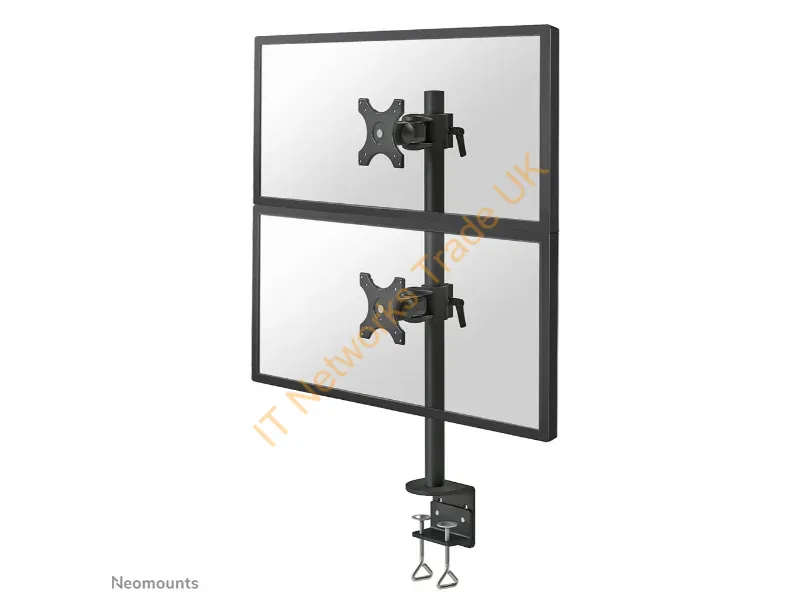 FPMA-D700DV - Newstar Tilt/Turn/Rotate Dual Desk Mount (clamp) for two 10-27" Monitor Screens ONE ABOVE OTHER, Height Adjustable Black Monitor Accessory