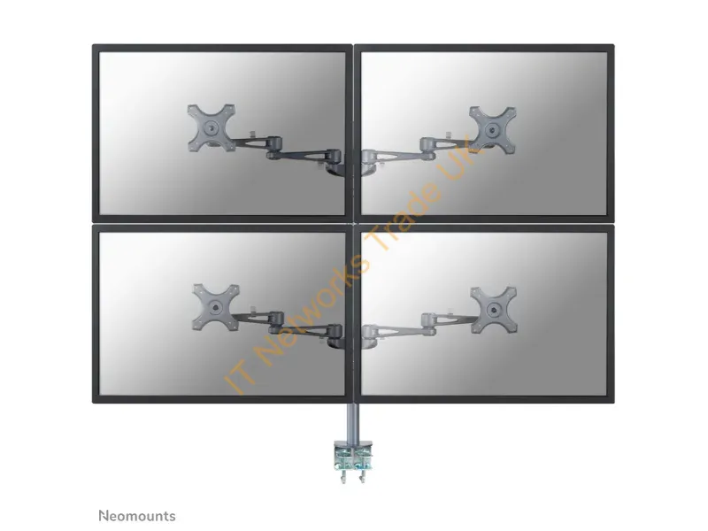 FPMA-D935D4 - Newstar Tilt/Turn/Rotate Quad Desk Mount (clamp) for four 10-27" Monitor Screens, Height Adjustable Silver Monitor Accessory