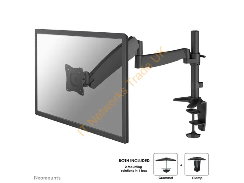 FPMA-D950BLACK - Newstar Full Motion Desk Mount (clamp & grommet) for 10-30" Monitor Screen, Height Adjustable (gas spring) Black Monitor Accessory