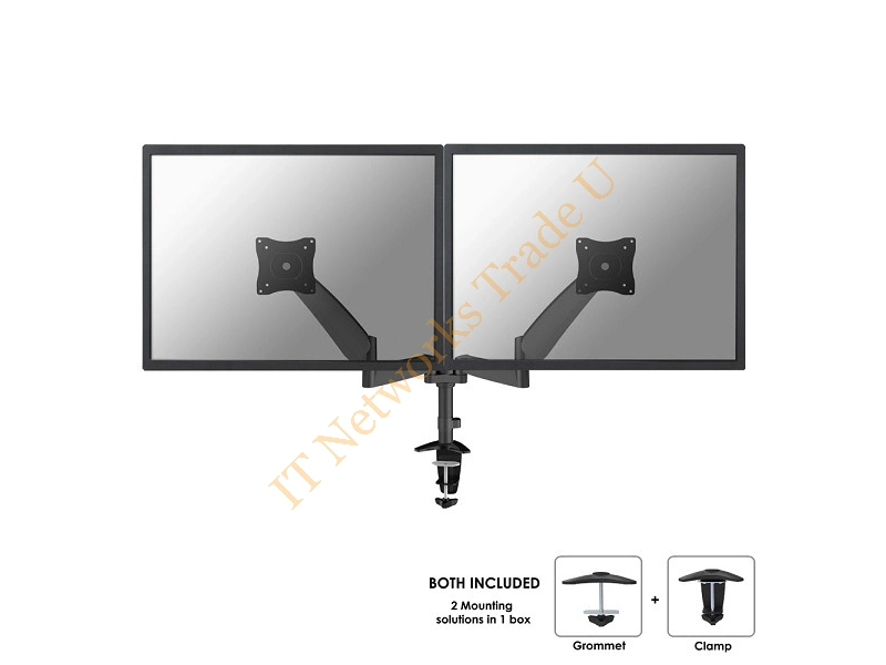 FPMA-D950DBLACK - Newstar Full Motion Dual Desk Mount (clamp & grommet) for two 10-27" Monitor Screens, Height Adjustable (gas spring) Black Monitor Accessory