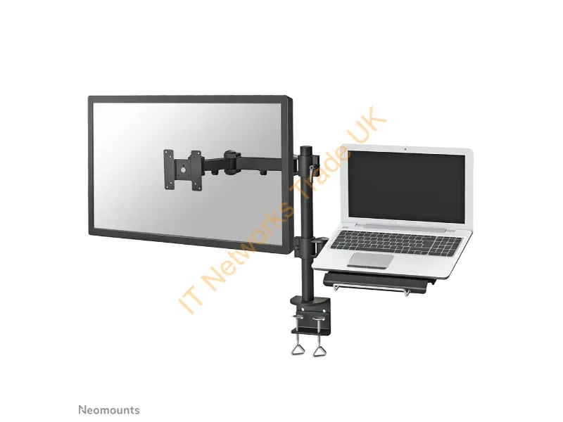 FPMA-D960NOTEBOOK - Newstar Full Motion and Desk Mount (clamp) for 10-27" Monitor Screen AND Laptop, Height Adjustable Black Monitor Accessory