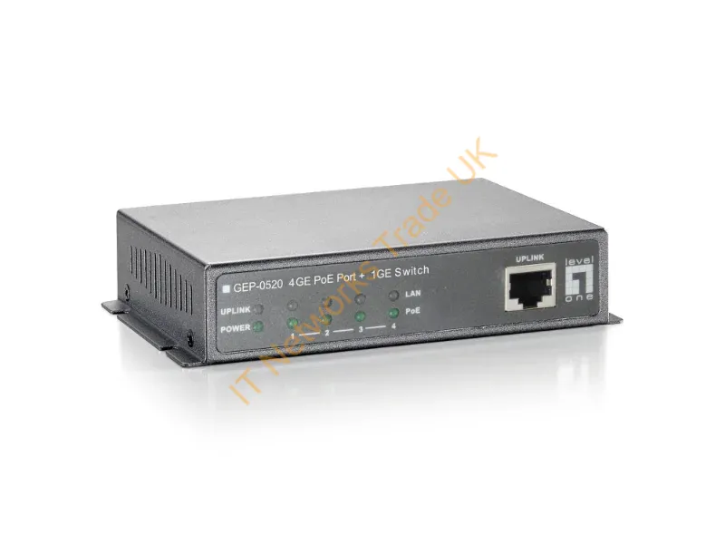 GEP-0520 - LevelOne 5-Port Gigabit PoE Switch, 61.6W, 802.3af PoE, 4 PoE Outputs, power adapter included