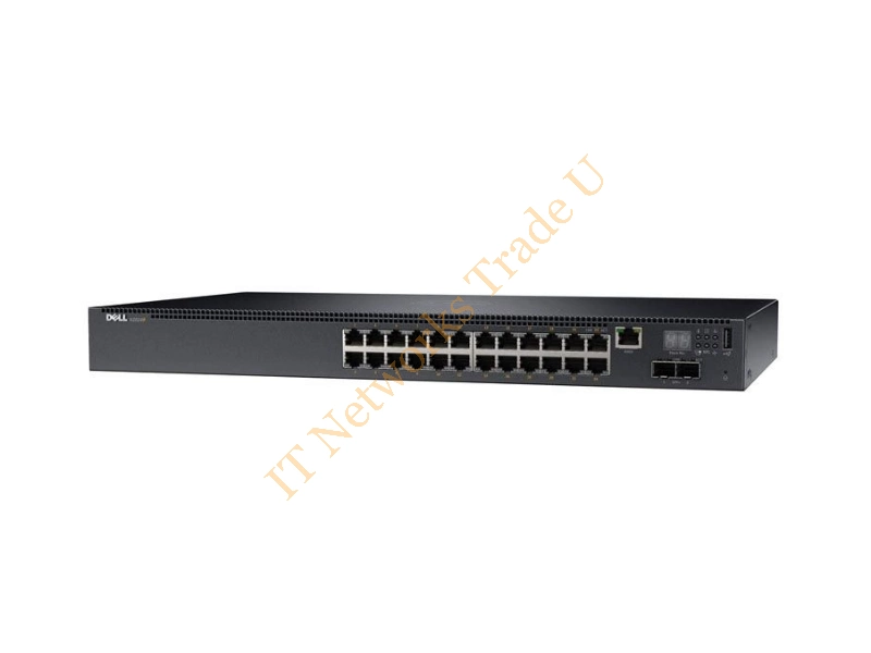 GF8HJ Dell Networking N2024P 24-Port 24 x 10/100/1000 + 2 x 10 Gigabit SFP+ PoE+ Rack-Mountable Network Switch