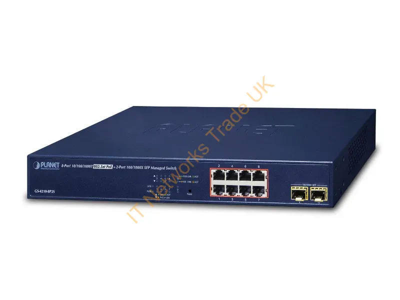 GS-4210-8P2S - Planet GS-4210-8P2S Managed network switch Gigabit Ethernet (10/100/1000) Power over Ethernet (PoE) 1U Black network switch