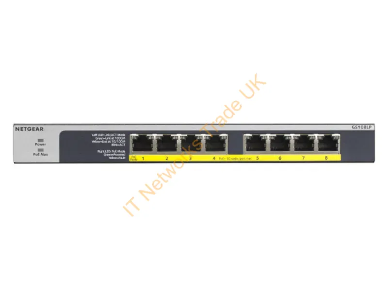GS108LP-100EUS - Netgear GS108LP Managed Gigabit Ethernet (10/100/1000) Power over Ethernet (PoE) Black, Grey Network Switch