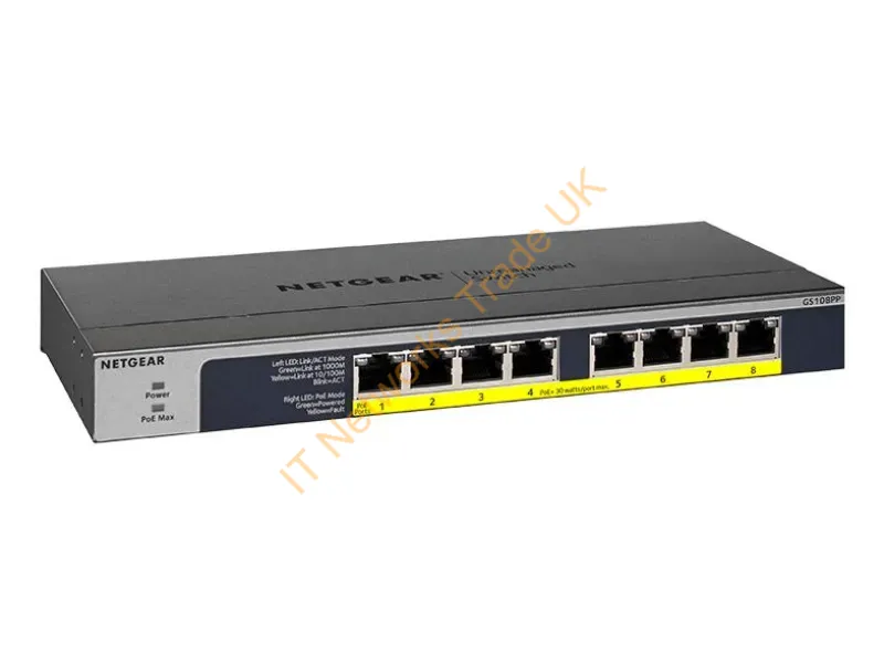 GS108PP-100EUS - Netgear GS108PP Unmanaged Gigabit Ethernet (10/100/1000) Power over Ethernet (PoE) Black Network Switch