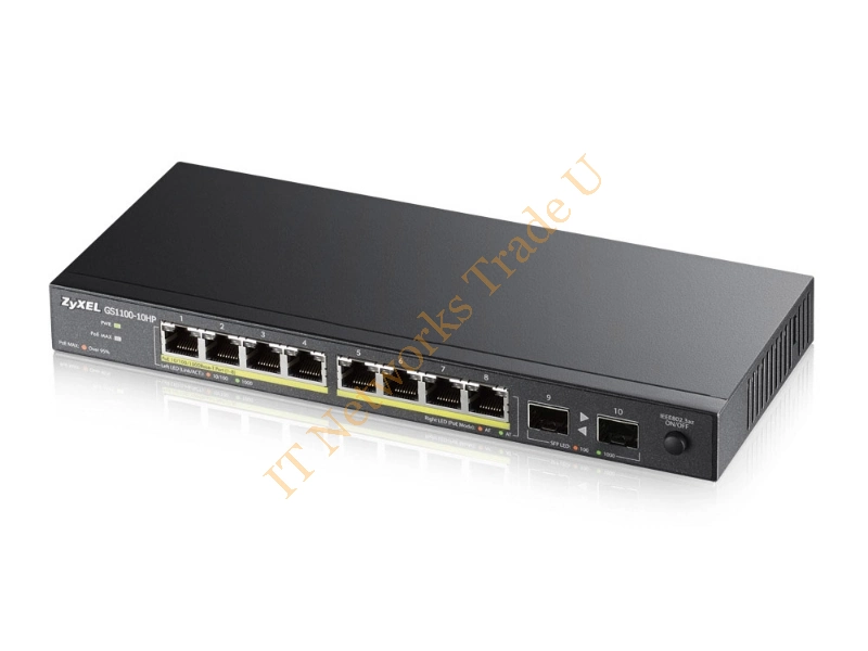 GS1100-10HP-EU0101F - ZyXEL GS1100-10HP Unmanaged network switch Gigabit Ethernet (10/100/1000) Power over Ethernet (PoE) 1U Black