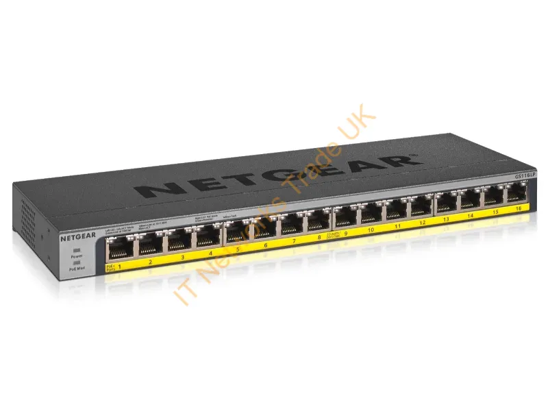 GS116LP-100EUS - Netgear GS116LP Unmanaged Gigabit Ethernet (10/100/1000) Power over Ethernet (PoE) Black Network Switch