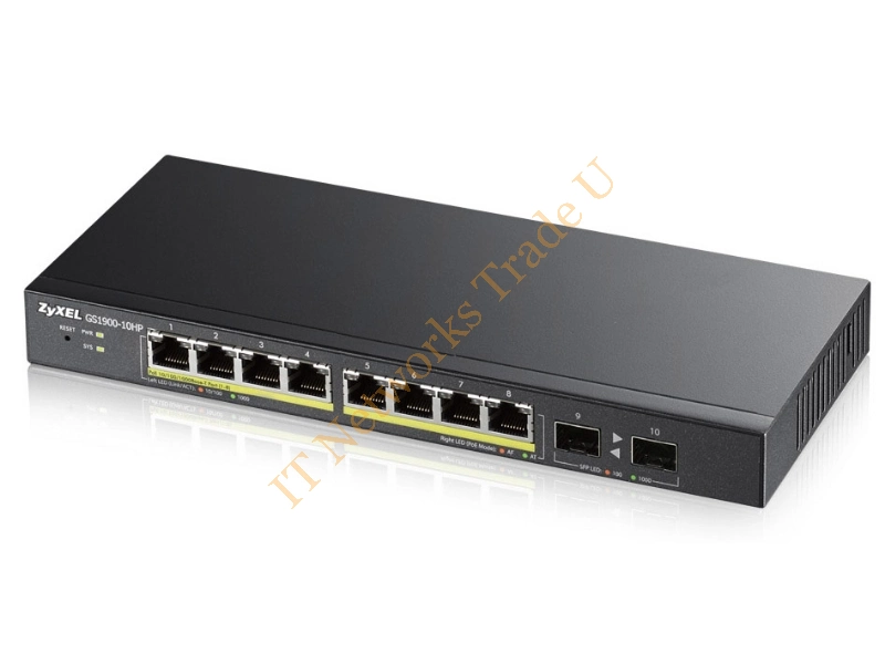 GS1900-10HP-EU0101F - ZyXEL GS1900-10HP Managed network switch L2 Gigabit Ethernet (10/100/1000) Power over Ethernet (PoE) 1U Black