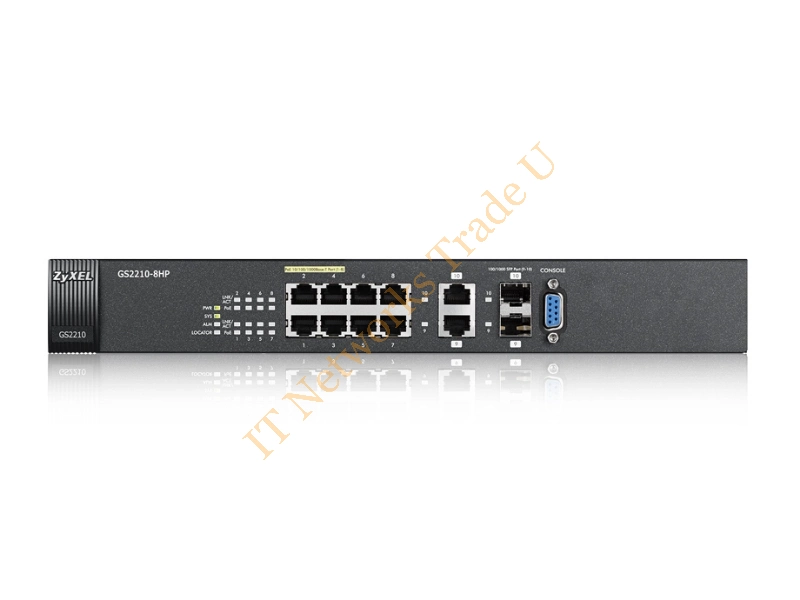 GS2210-8HP-GB0101F - ZyXEL GS2210-8HP Managed network switch L2 Gigabit Ethernet (10/100/1000) Power over Ethernet (PoE) 1U Black