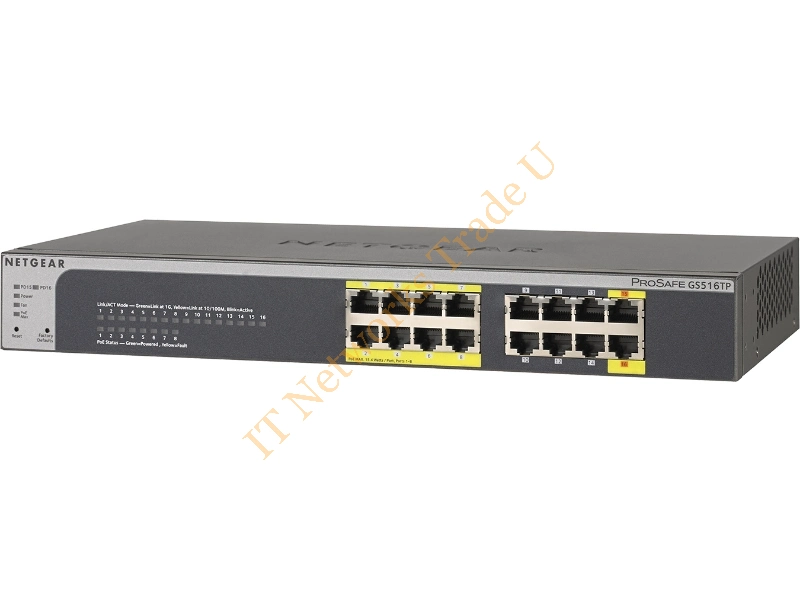 GS516TP-100EUS - Netgear GS516TP Unmanaged network switch Gigabit Ethernet (10/100/1000) Power over Ethernet (PoE) Black, Grey