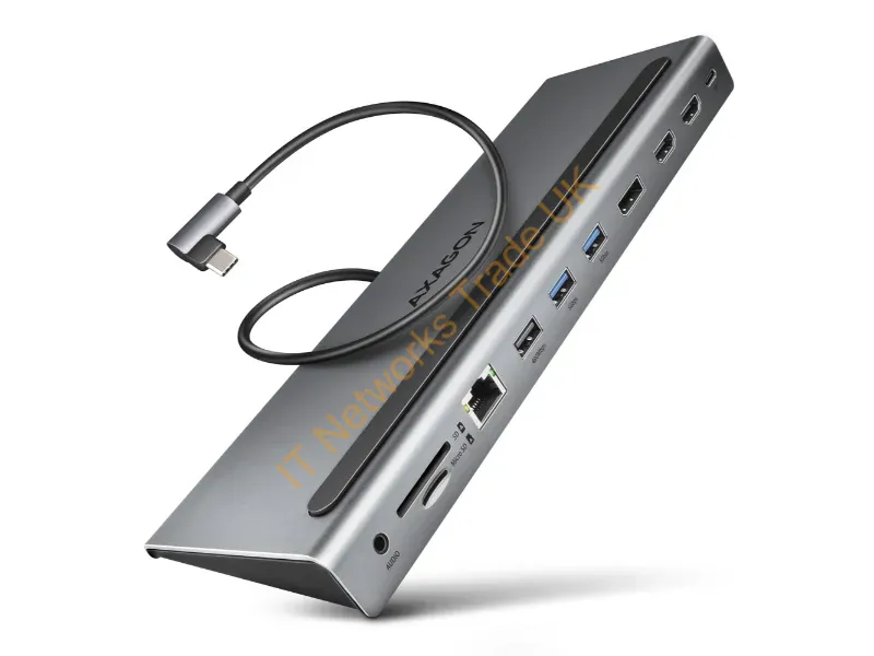 HMC-4KX3 - Axagon HMC-4KX3 USB 5Gbps hub, 3x USB-A, 2x HDMI, DP, RJ-45, SD/microSD, audio, PD 100W