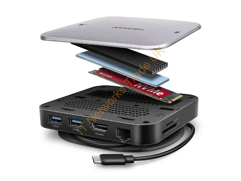 HMC-UFO - Axagon HMC-UFO USB-C Hub M.2 SATA/NVMe 1 Gbit/s Ethernet 384 kHz Audio Wired USB 3.2 Gen 2 (3.1 Gen 2) Type-C Black