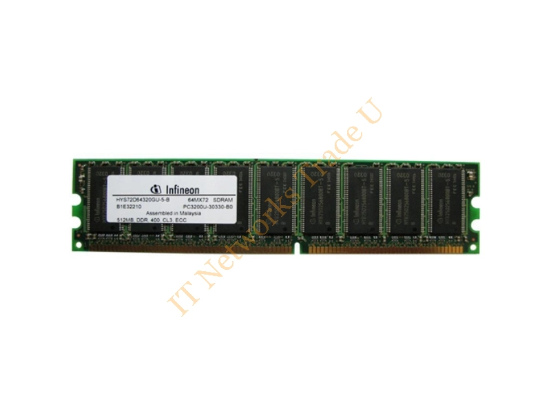 HYS72D64320GU-5-B Infineon 512MB DDR-400MHz PC3200 ECC Unbuffered CL3 184-Pin DIMM Memory Module Server Memory