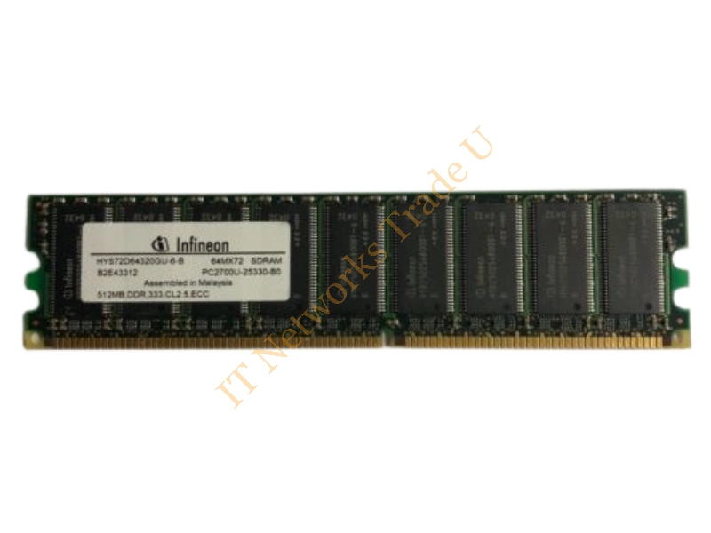 HYS72D64320HU Infineon 512MB DDR-400MHz PC3200 ECC Unbuffered CL3 184-Pin DIMM Memory Module Server Memory