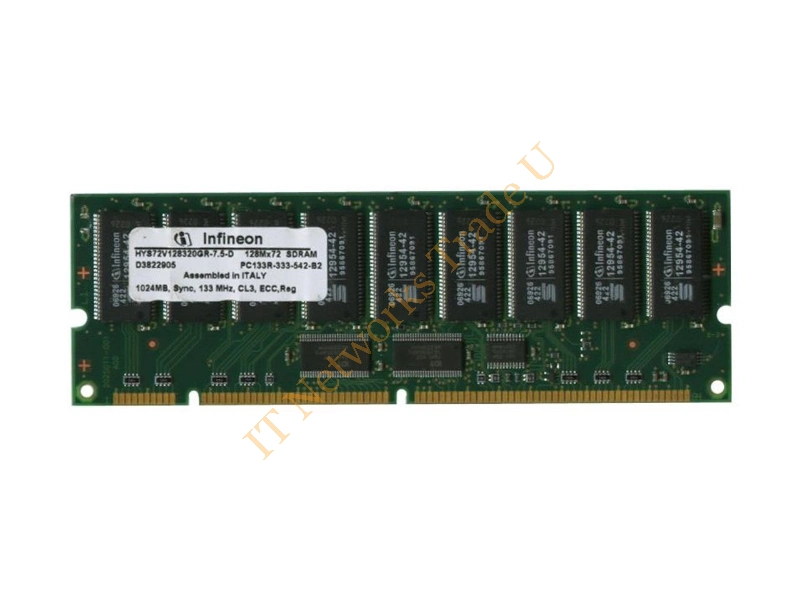 HYS72V128320GR-75-C Infineon 1GB 133MHz PC133 ECC Unbuffered CL2 168-Pin DIMM Memory Module Server Memory