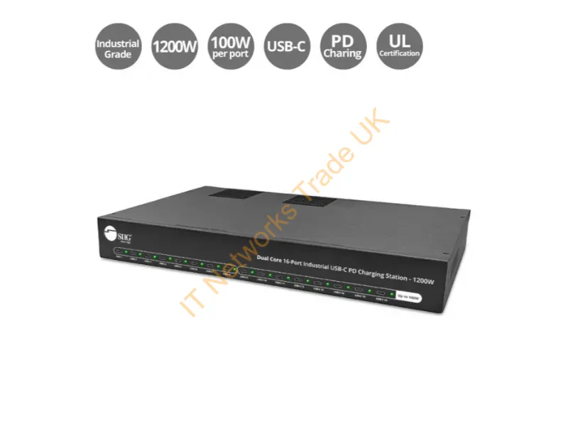 ID-US0G11-S1 - Siig Dual Core 16-Port Industrial Usb-C Pd Charging Station - 1200W, Up To 100W Per Port, Dual 600W Power, Ulification
