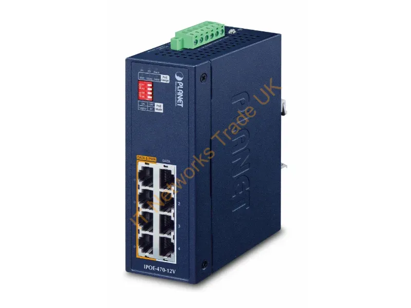 IPOE-470-12V - Strategic Sourcing Planet Networking Industrial 4-Port 10/100/1000T 802.3Bt Poe++ Injector Hub W/ 12V Booster