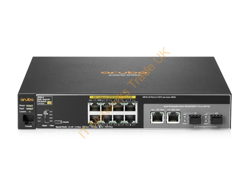 J9780A HP Aruba 2530-8-PoE+ 8-Ports 8 x 10/100 + 2 x Gigabit SFP + 2 x 10/100/1000 Managed 1U Rack-Mountable Network Switch