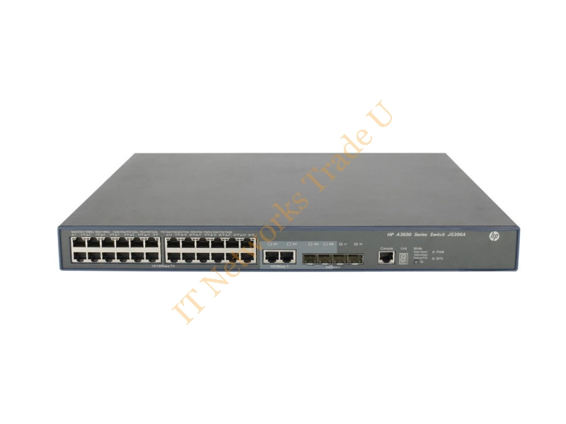 JG303-61001 HP A3600-24-SFP 24-Ports 24 X 100 Mbit SFP + 4 X Gigabit SFP + 2 X Shared 10/100/1000 Rack Mountable Layer 4 Managed V2 EI Network Switch