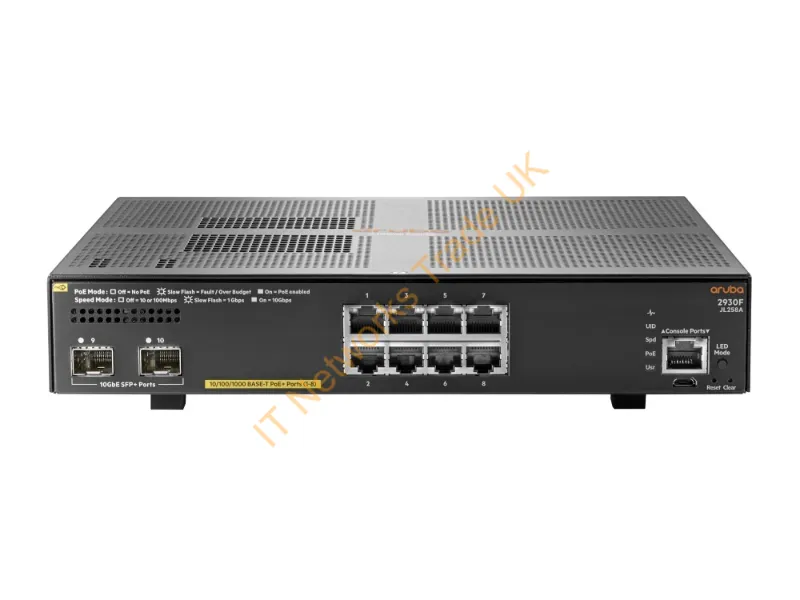 JL258A#AKM - Hpe Aruba Networking Aruba 2930F 8G Poe+ 2Sfp+ Managed L3 Gigabit Ethernet (10/100/1000) Power Over Ethernet (Poe) 1U Gray