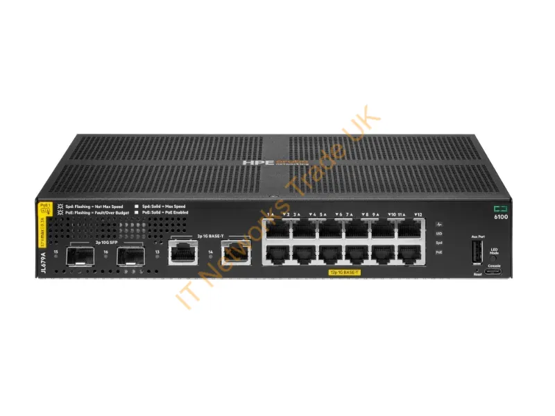 JL679A - HP Aruba 6100 12G Class4 PoE 2G/2SFP+ 139W Switch