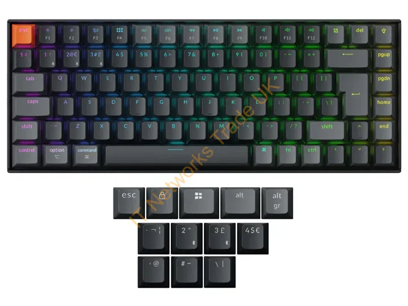 K2X-H3Z-UK - Keychron UK K2 V3 BT QMK RGB Hot-Swap Tactile Mac/PC Keyboard
