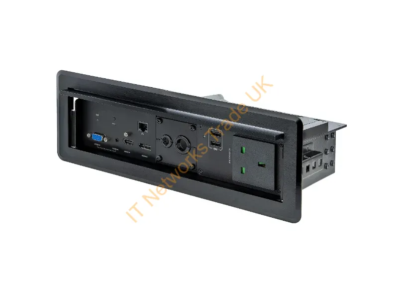 KITBXAVHDPUK - StarTech.com Conference Table Box for AV Connectivity & Power/Charging 4K HDMI output with HDMI, DP, & VGA Inputs, GbE, Audio Charging Station w/ 2x USB-A & 1x CE Certified UK Plug