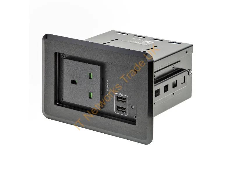 KITBZPOWUK - StarTech.com Conference Table Power Center with 1x CE Certified BS1363 AC Outlet & 2x USB BC 1.2 Recessed In-Table/Desk Power Strip/Charging Station for Meeting Room/Boardroom