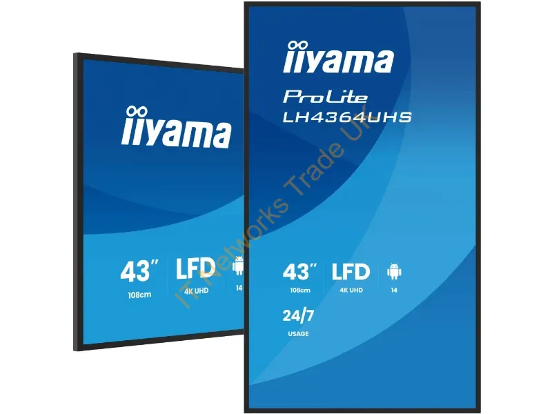 LH4364UHS-B1AG - iiyama LH4364UHS-B1AG Signage Display Digital signage flat panel 109.2 cm (43") LED Wi-Fi 500 cd/m� 4K Ultra HD Black Built-in processor Android 24/7