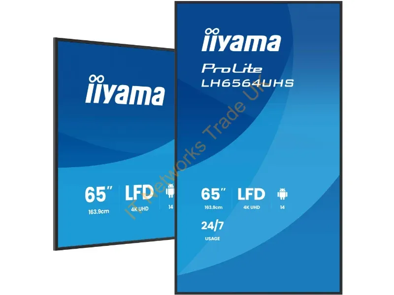 LH6564UHS-B1AG - iiyama LH6564UHS-B1AG Signage Display Digital signage flat panel 165.1 cm (65") Wi-Fi 500 cd/m� 4K Ultra HD Black Built-in processor Android 24/7