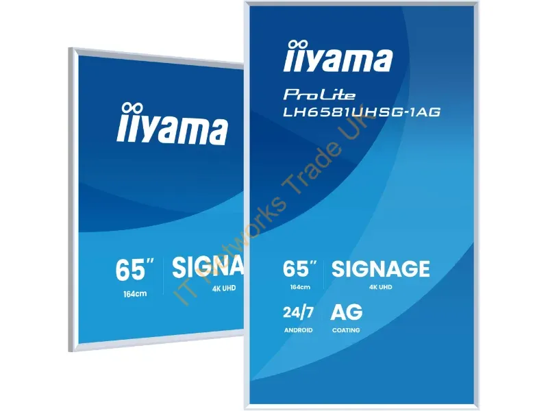 LH6581UHSG-1AG - iiyama LH6581UHSG-1AG Signage Display Digital signage flat panel 163.8 cm (64.5") Wi-Fi 500 cd/m� 4K Ultra HD White Built-in processor Android 24/7