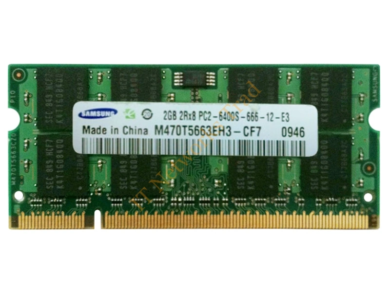 M470T5663EH3-CF7 Samsung 2GB DDR2-800MHz PC2-6400 non-ECC Unbuffered CL6 200-Pin SoDimm Dual Rank Memory Module Laptop Memory