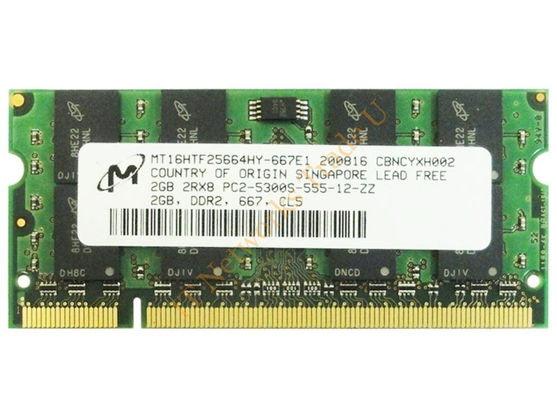 MT16HTF25664HY-667 Micron Technology 2GB DDR2-667MHz PC2-5300 non-ECC Unbuffered CL5 200-Pin SoDimm 1.8V Dual Rank Memory Module Laptop Memory