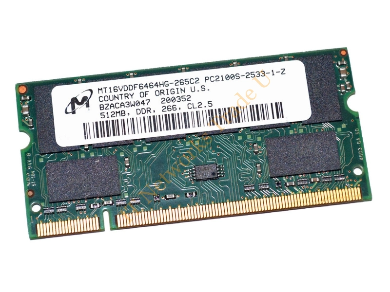 MT16VDDF6464HG-265C2 Micron 512MB DDR-266MHz PC2100 non-ECC Unbuffered CL2.5 200-Pin SoDimm Dual Rank Memory Module Laptop Memory