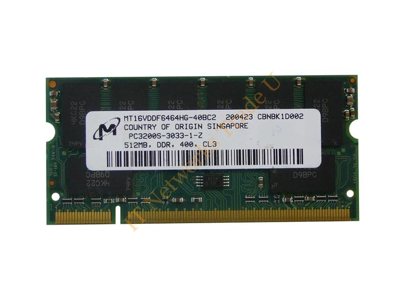 MT16VDDF6464HG-40BC2 Micron 512MB DDR-400MHz PC3200 non-ECC Unbuffered CL3 200-Pin SoDimm Dual Rank Memory Module Laptop Memory