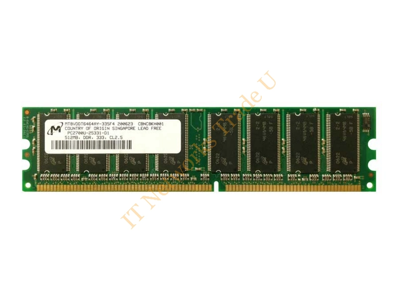 MT18VDDF6472AY-335 Micron 512MB DDR-333MHz PC2700 ECC Unbuffered CL2.5 184-Pin DIMM Dual Rank Memory Module Server Memory